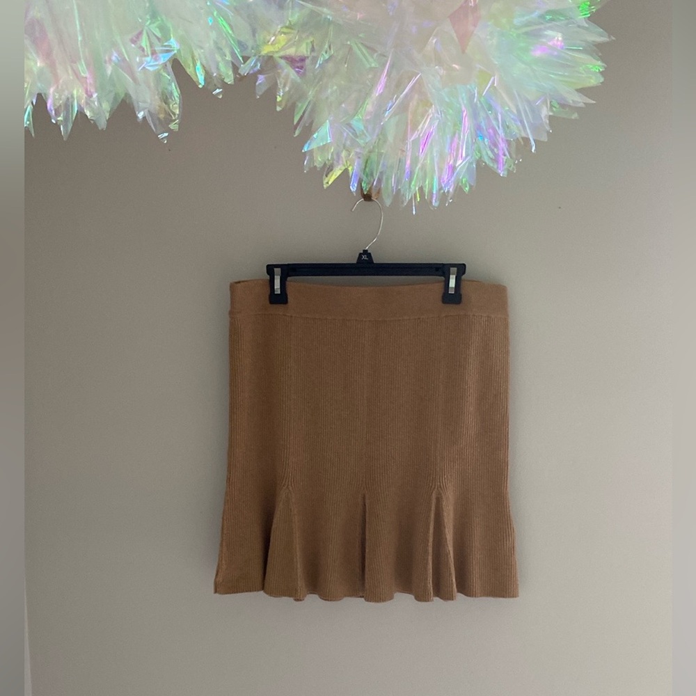 J Crew mocha brown knit flare skirt‎ size XL